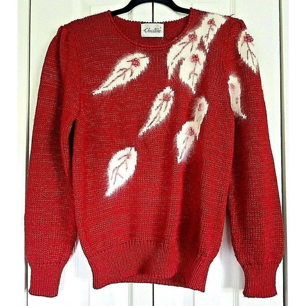 Christine Cotton/Angora‎ Accents Vintage Women’s Sweater Medium Red Beaded